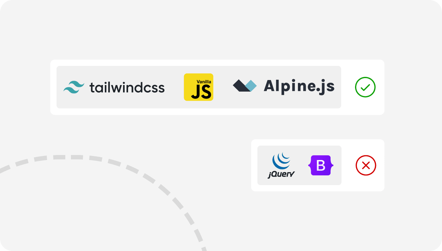 tailwind javascript alpine jquery bootstrap