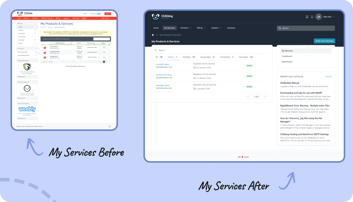 hosting website redesign