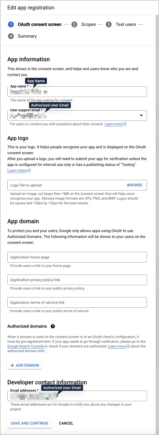 google drive api edit app registration screen
